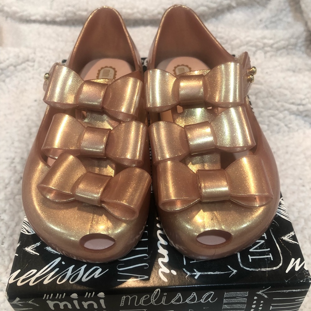 Mini Melissa Ultragirl Triple Bow Metalic pink girls toddler shoes size 8